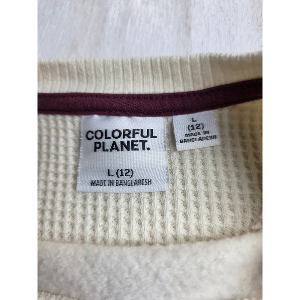 Colorful Planet Kids New York Teddy Bear Sweatshirt Cream Waffle Sleeve L 12 - Picture 2 of 6